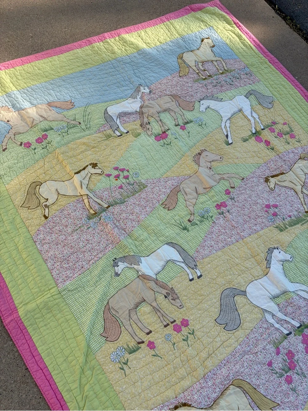 Vintage The Company Store Ponies in the Pasture twin quilt patchwork horses